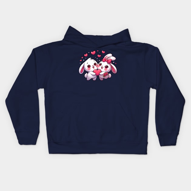 Valentines day kawaii bunnies in love Kids Hoodie by BrisaArtPrints